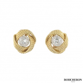 Boucheron Yellow Gold Diamond Knot Earrings